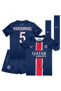 Fotbalové Dres Paris Saint-Germain Marquinhos #5 Dětské Domácí Oblečení 2024-25 Krátký Rukáv (+ trenýrky)